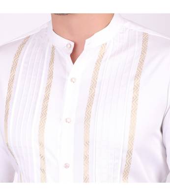 Pier seven ethnic cotton blend mandarin collar men's slim fit shirt - white (pwm025) 4