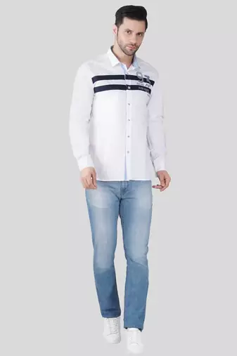 Pier seven luxe cotton striped men's regular fit shirt - white (jwm022)