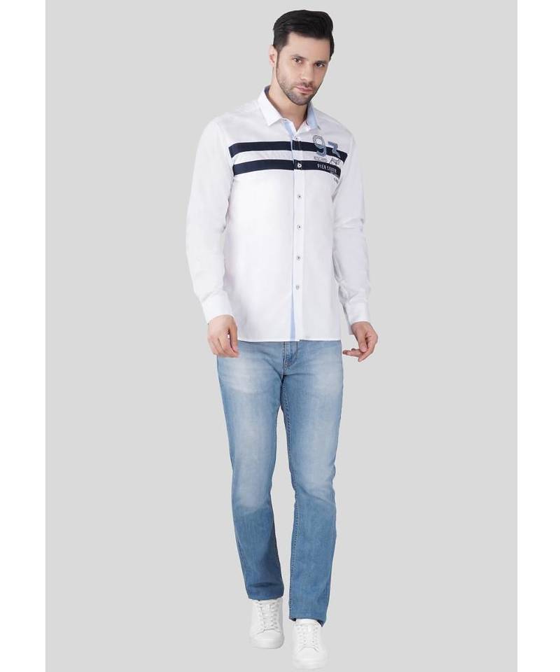 Pier seven luxe cotton striped men's regular fit shirt - white (jwm022)