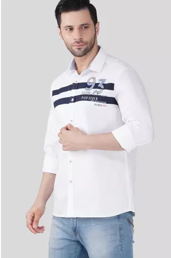Pier seven luxe cotton striped men's regular fit shirt - white (jwm022)