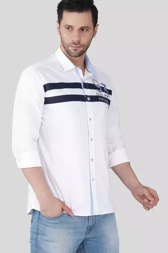 Pier seven luxe cotton striped men's regular fit shirt - white (jwm022)