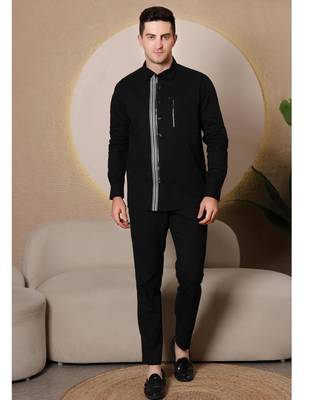 Pier seven urban cotton zipper men's regular fit shirt - black (cwy045) 1