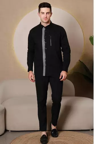 Pier seven urban cotton zipper men's regular fit shirt - black (cwy045)