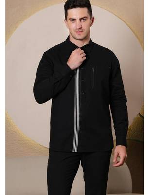 Pier seven urban cotton zipper men's regular fit shirt - black (cwy045) 2