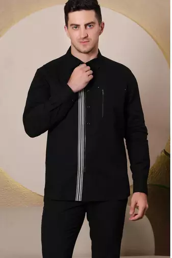 Pier seven urban cotton zipper men's regular fit shirt - black (cwy045)
