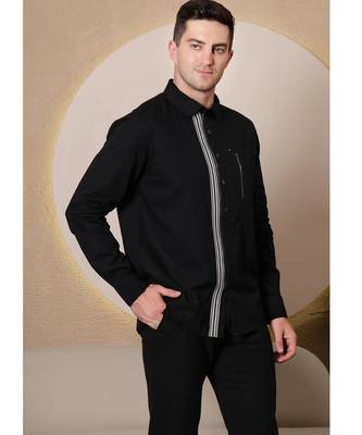 Pier seven urban cotton zipper men's regular fit shirt - black (cwy045) 3
