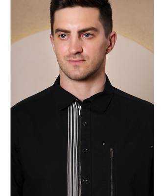 Pier seven urban cotton zipper men's regular fit shirt - black (cwy045) 4