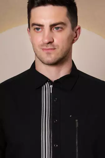Pier seven urban cotton zipper men's regular fit shirt - black (cwy045)