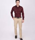 Pier seven embellished cotton blend men's slim fit full sleeve shirt - maroon (pwy073)