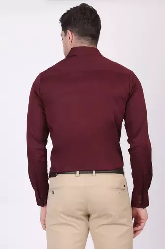 Pier seven embellished cotton blend men's slim fit full sleeve shirt - maroon (pwy073)