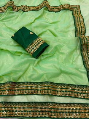 light green net saree with sequins embroidered work 4