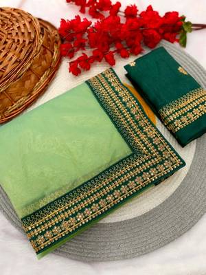 light green net saree with sequins embroidered work 5