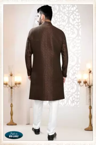 brown silk embroidered sherwani and trouser