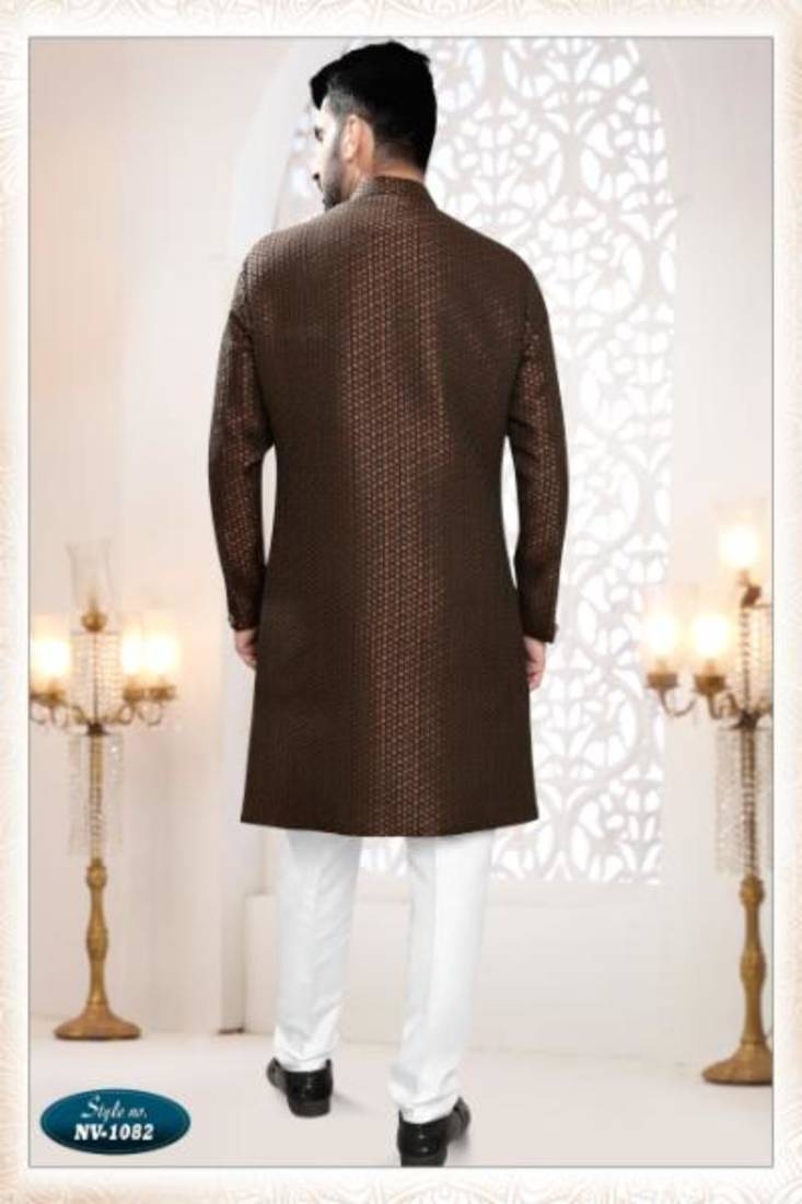 brown silk embroidered sherwani and trouser