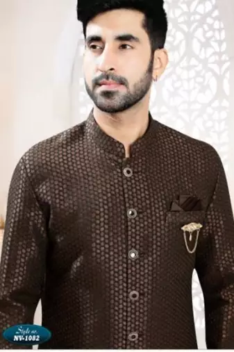 brown silk embroidered sherwani and trouser