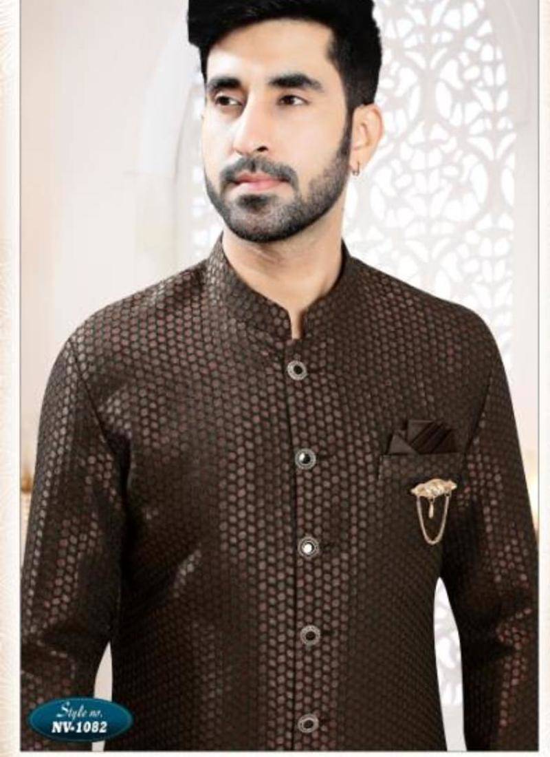 brown silk embroidered sherwani and trouser