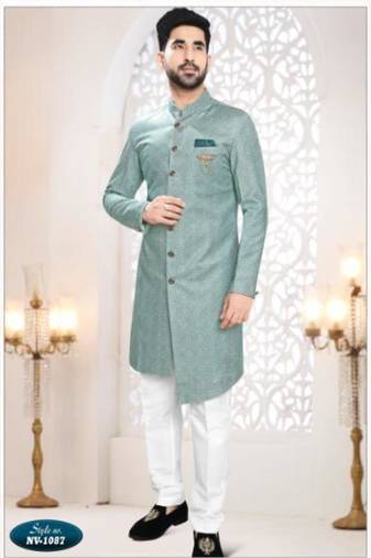 green silk embroidered sherwani and trouser