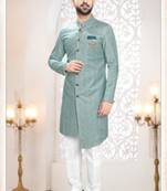 green silk embroidered sherwani and trouser