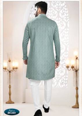 green silk blend embroidered sherwani and trouser 2