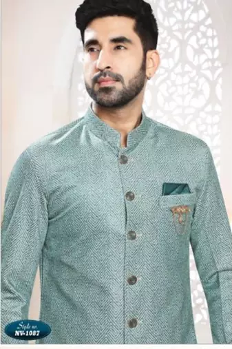 green silk embroidered sherwani and trouser