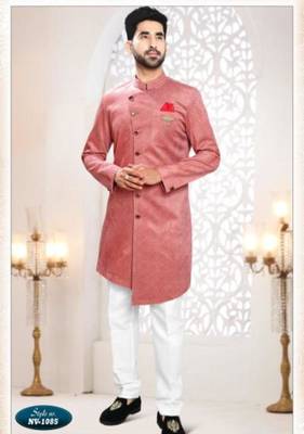 pink silk blend embroidered sherwani and trouser 1