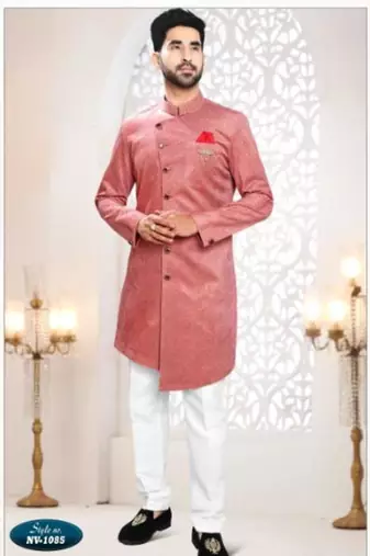 pink silk embroidered sherwani and trouser