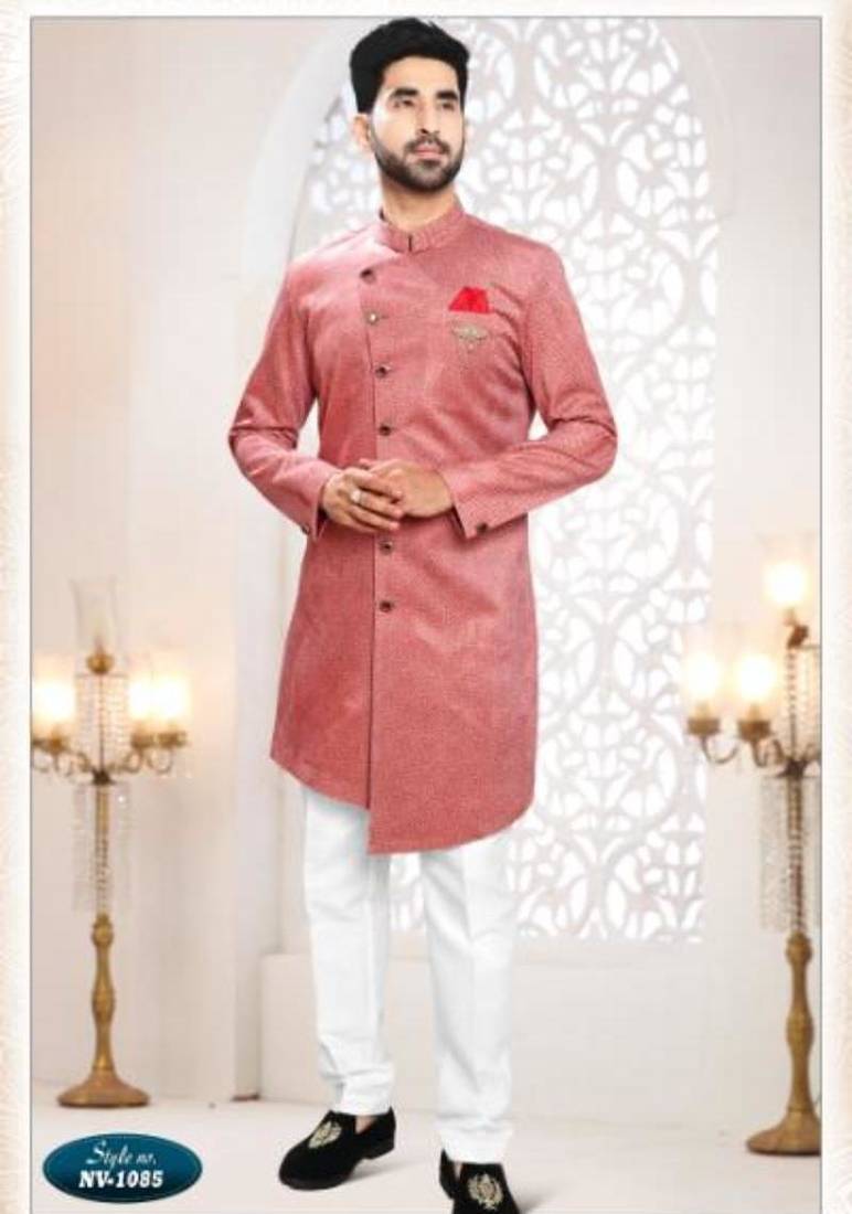 pink silk embroidered sherwani and trouser