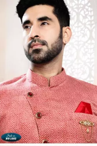 pink silk embroidered sherwani and trouser