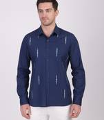 Pier seven mirror hand embroidered 100% cotton men's slim fit full sleeve shirt - navy (pwe009)