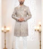 grey silk embroidered sherwani and trouser