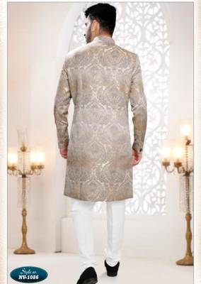 grey silk blend embroidered sherwani and trouser 2