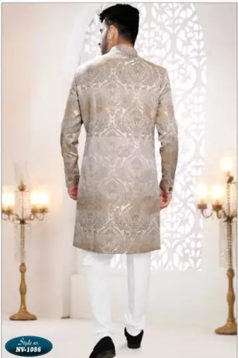 grey silk embroidered sherwani and trouser