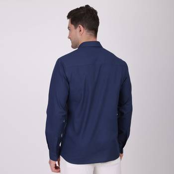 Pier seven mirror hand embroidered 100% cotton men's slim fit full sleeve shirt - navy (pwe009) 3