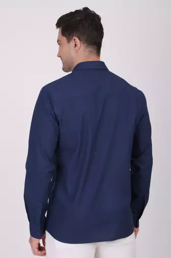 Pier seven mirror hand embroidered 100% cotton men's slim fit full sleeve shirt - navy (pwe009)