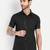Pier seven black slim fit short sleeve shirt with studded placket & faux leather details - black (pwc014)