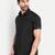 Pier seven black slim fit short sleeve shirt with studded placket & faux leather details - black (pwc014)