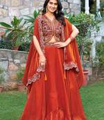 orange heavy embroidered silk festive lehenga set choli with dupatta