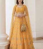 yellow heavy silk sequins Embroiedery & Real Mirror wedding lehenga