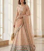 light peach heavy silk sequins Embroiedery & Real Mirror wedding lehenga