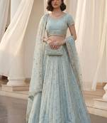 light sky blue heavy silk sequins Embroiedery & Real Mirror wedding lehenga