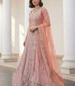 baby pink heavy silk sequins Embroiedery & Real Mirror wedding lehenga