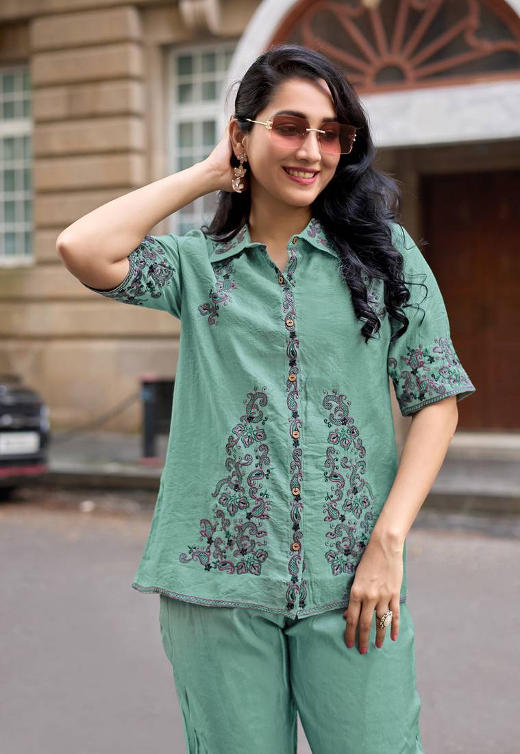 Embroidered Shirt With Trousers