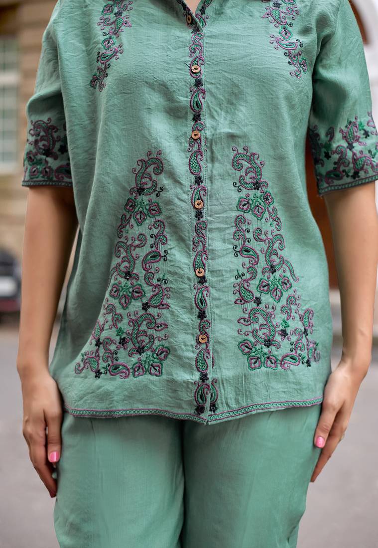 Embroidered Shirt With Trousers