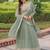  green zari embroidered georgette lehenga set choli with dupatta