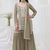 Olive faux georgette with heavy embroidery cotton thread work unstitched suit