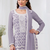 Lavender faux georgette with heavy embroidery cotton thread work unstitched suit
