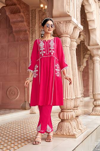 Ethnic Motifs Embroidered Thread Work Viscos Bulti Kurta With Trouser 