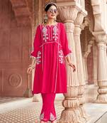 Ethnic Motifs Embroidered Thread Work Viscos Bulti Kurta With Trouser 