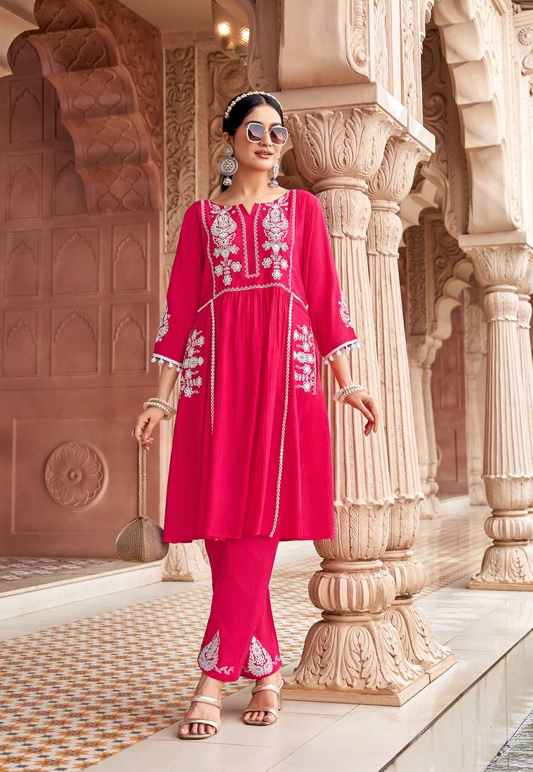 Ethnic Motifs Embroidered Thread Work Viscos Bulti Kurta With Trouser 