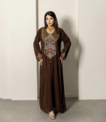 Brown Embroidered Designer Kaftan with Multicolor Handwork